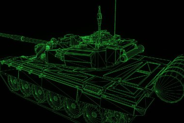 hareketli 3D tank Hologram tel kafes. Güzel 3d render