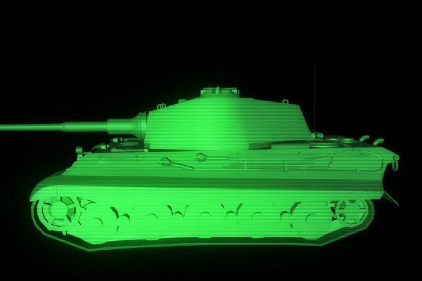 3D-Hologramm-Drahtgestell für Panzer in Bewegung. schönes 3D-Rendering — Stockfoto