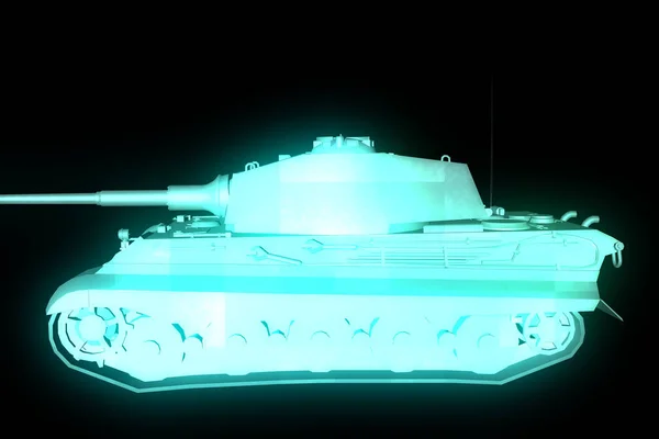 Szkieletowych hologramem 3D zbiornik w ruchu. Ładne renderowania 3d — Zdjęcie stockowe
