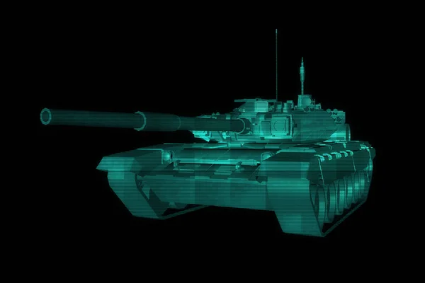 3D Hologram drátových tank v pohybu. Pěkný 3d vykreslování — Stock fotografie