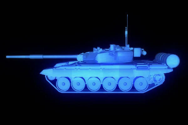 3D Hologram drátových tank v pohybu. Pěkný 3d vykreslování — Stock fotografie