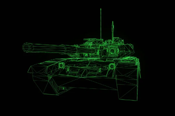 Szkieletowych hologramem 3D zbiornik w ruchu. Ładne renderowania 3d — Zdjęcie stockowe