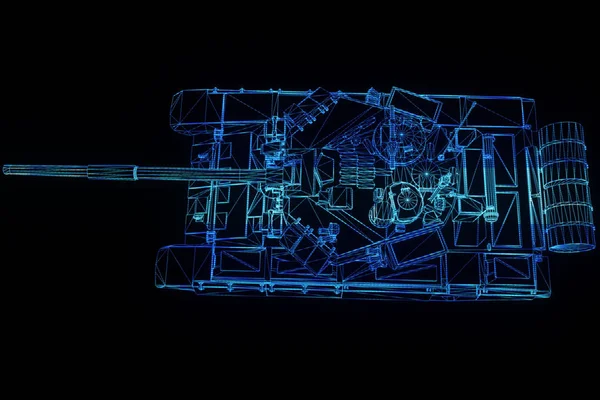Holograma de tanque 3D Wireframe en movimiento. Niza 3D Rendering — Foto de Stock