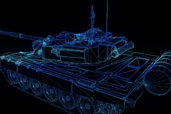 Filo dell'ologramma del carro armato 3D in movimento. Rendering 3D piacevole — Foto Stock