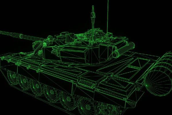 3D Hologram drátových tank v pohybu. Pěkný 3d vykreslování — Stock fotografie