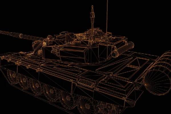 3D-Hologramm-Drahtgestell für Panzer in Bewegung. schönes 3D-Rendering — Stockfoto