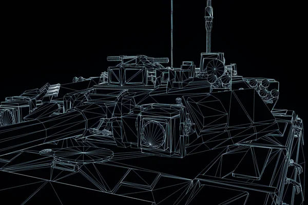 Hareketli 3D tank Hologram tel kafes. Güzel 3d render — Stok fotoğraf