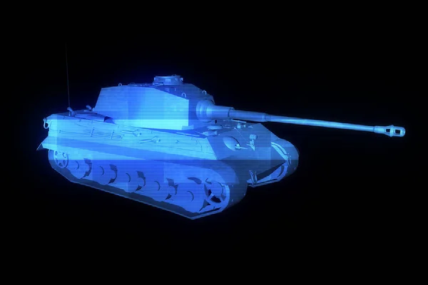 Holograma de tanque 3D Wireframe en movimiento. Niza 3D Rendering —  Fotos de Stock