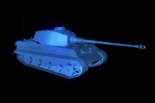 3D-Hologramm-Drahtgestell für Panzer in Bewegung. schönes 3D-Rendering — Stockfoto