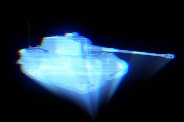 Filo dell'ologramma del carro armato 3D in movimento. Rendering 3D piacevole — Foto Stock