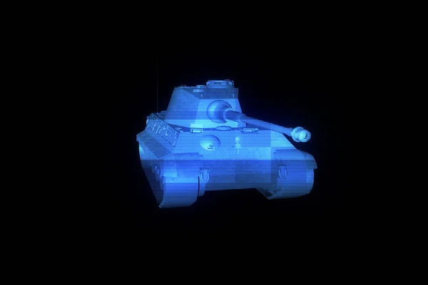 3D Tanque Holograma Wireframe em movimento. Boa renderização 3D — Fotografia de Stock