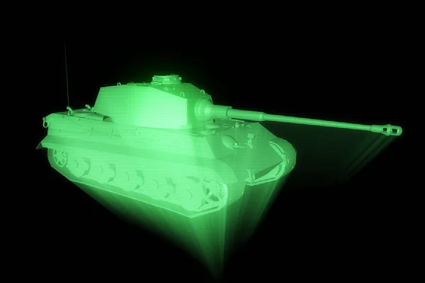 Szkieletowych hologramem 3D zbiornik w ruchu. Ładne renderowania 3d — Zdjęcie stockowe