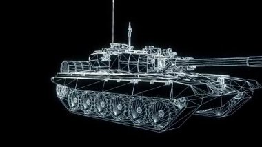 hareketli 3D tank Hologram tel kafes. Güzel 3d render