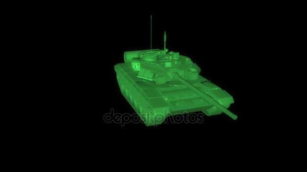 3D-Hologramm-Drahtgestell für Panzer in Bewegung. schönes 3D-Rendering — Stockvideo