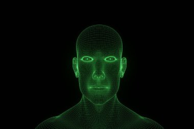 Hareket insan Tel Çerçeve hologramı. Güzel 3d render