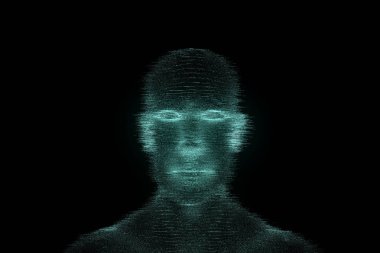 Hareket insan Tel Çerçeve hologramı. Güzel 3d render