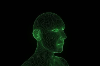 Hareket insan Tel Çerçeve hologramı. Güzel 3d render
