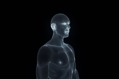Hareket insan Tel Çerçeve hologramı. Güzel 3d render