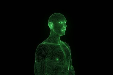 Hareket insan Tel Çerçeve hologramı. Güzel 3d render