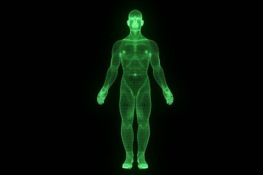 Hareket insan Tel Çerçeve hologramı. Güzel 3d render