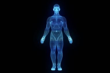 Hareket insan Tel Çerçeve hologramı. Güzel 3d render