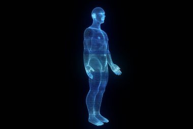 Hareket insan Tel Çerçeve hologramı. Güzel 3d render