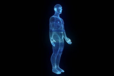 Human Wireframe Hologram in Motion. Nice 3D Rendering clipart