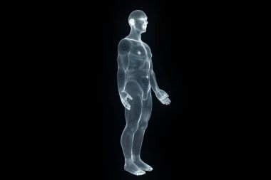 Hareket insan Tel Çerçeve hologramı. Güzel 3d render