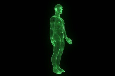 Hareket insan Tel Çerçeve hologramı. Güzel 3d render