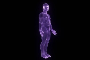 Hareket insan Tel Çerçeve hologramı. Güzel 3d render