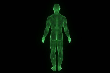 Hareket insan Tel Çerçeve hologramı. Güzel 3d render