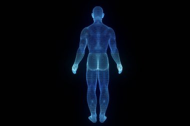Hareket insan Tel Çerçeve hologramı. Güzel 3d render