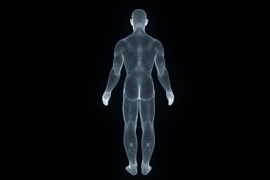 Hareket insan Tel Çerçeve hologramı. Güzel 3d render