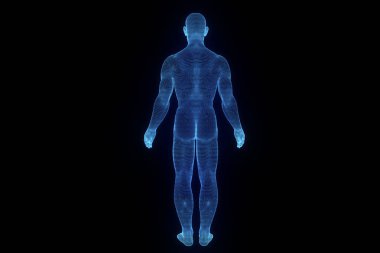 Hareket insan Tel Çerçeve hologramı. Güzel 3d render