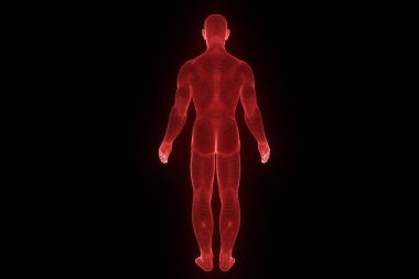 Hareket insan Tel Çerçeve hologramı. Güzel 3d render