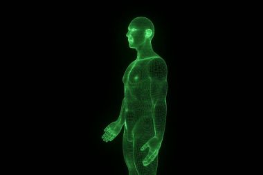 Hareket insan Tel Çerçeve hologramı. Güzel 3d render