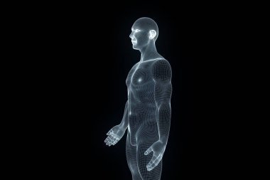 Hareket insan Tel Çerçeve hologramı. Güzel 3d render