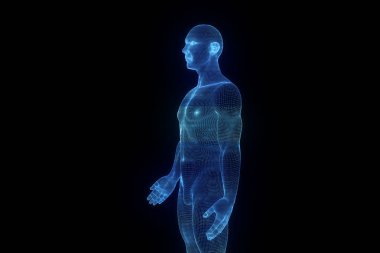Hareket insan Tel Çerçeve hologramı. Güzel 3d render