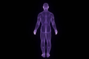 Hareket insan Tel Çerçeve hologramı. Güzel 3d render