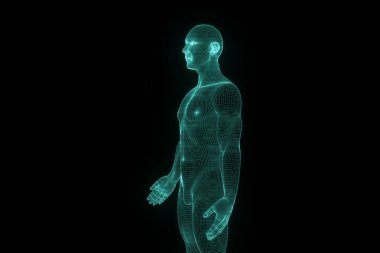 Hareket insan Tel Çerçeve hologramı. Güzel 3d render
