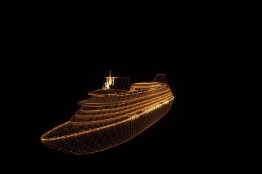 Tekne Hologram tel kafes tarzı gemi. Güzel 3d render