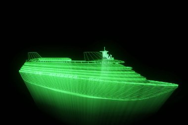 Tekne Hologram tel kafes tarzı gemi. Güzel 3d render