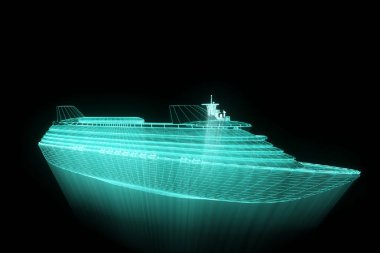Tekne Hologram tel kafes tarzı gemi. Güzel 3d render