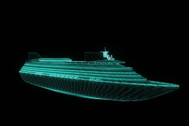 Tekne Hologram tel kafes tarzı gemi. Güzel 3d render