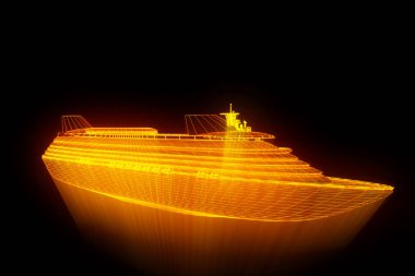 Tekne Hologram tel kafes tarzı gemi. Güzel 3d render