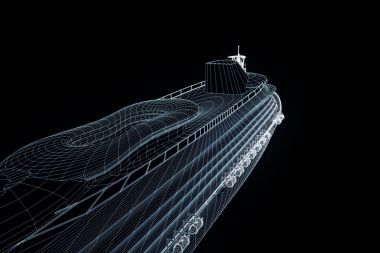 Tekne Hologram tel kafes tarzı gemi. Güzel 3d render