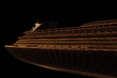 Tekne Hologram tel kafes tarzı gemi. Güzel 3d render