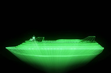 Tekne Hologram tel kafes tarzı gemi. Güzel 3d render