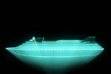 Tekne Hologram tel kafes tarzı gemi. Güzel 3d render