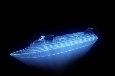 Tekne Hologram tel kafes tarzı gemi. Güzel 3d render
